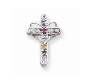 14k White Gold Genuine Mother  s Cross Pendant