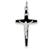 Sterling Silver Rhodium plated Enameled Crucifix Pendant