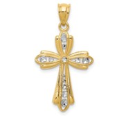 14K Yellow Gold w Rhodium Diamond Cross