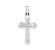 14K White Gold Diamond Textured   Polished Latin Cross Pendant