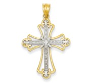 14K w Rhodium Budded Cross Pendant