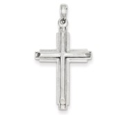 14K White Gold Cylinder Cross on Beaded Trim Frame