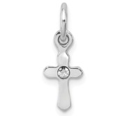 Sterling Silver RH Plated Child  s Preciosca Crystal Apr Cross Pendant