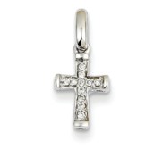 14K White Gold Small Diamond Latin Cross Pendant