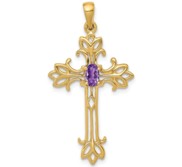 14k Polished Amethyst Cross Pendant