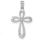 14k White Gold Polished Ribbon Cross Pendant