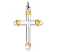 Sterling Silver   18k Gold  plated Rope Cross Pendant