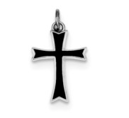 Sterling Silver Rhodium plated Black Enameled Cross Charm