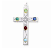 Sterling Silver 14k Bezel Crystal Family Cross Pendant