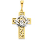 14k Two tone Claddagh Cross Pendant