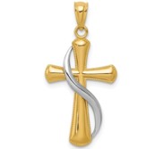 14k Two tone Polished Cross Pendant