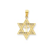 14k Diamond cut Star of David w Cross Pendant