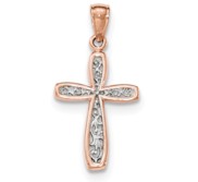 14k Rose Gold w Rhodium Cross Pendant