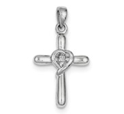 Sterling Silver Rhodium plated White CZ Heart Cross Pendant