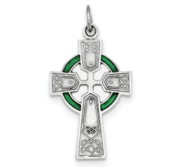 Sterling Silver Rhodium plated Polished Epoxy Irish Cross Pendant