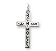 Sterling Silver Laser Designed Jesus Fish Cross Charm