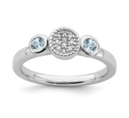 Sterling Silver Stackable Expressions Dbl Round Aquamarine and Dia  Ring