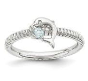 Sterling Silver Stackable Expressions Aquamarine and Diamond Dolphin Ring