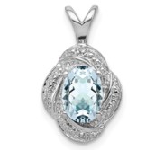 Sterling Silver Rhodium plated Diam  and Aquamarine Pendant