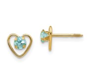 14k Yellow Gold Aquamarine Birthstone Heart Earrings