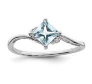 Sterling Silver Diamond and Aquamarine Square Ring