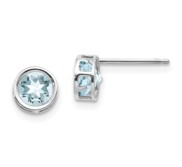 14k White Gold 5mm Bezel Aquamarine Stud Earrings