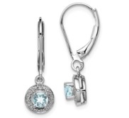 Sterling Silver Dia  and Aquamarine Earrings