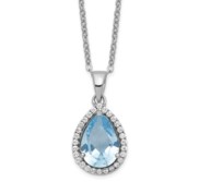 Sterling Silver Polished Aquamarine and CZ Necklace with Chain