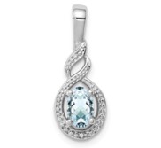 Sterling Silver Rhodium plated Aquamarine and Diam  Pendant