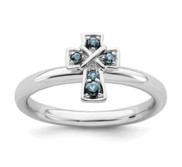 Sterling Silver Stackable Expressions Rhodium Aquamarine Cross Ring