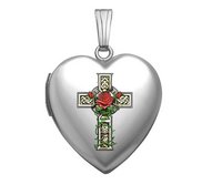 14K White Gold  Celtic Cross With Rose   Sweetheart Locket