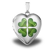 Sterling Silver   Green Four Leaf Clover   Heart Locket