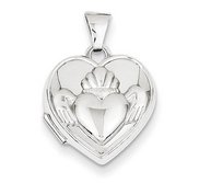 Solid 14K Claddagh White Gold Heart Locket