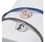 Sterling Silver Leather Rope Bracelet w  Photo Engraved Charm