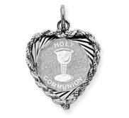 Sterling Silver Holy Communion Heart  with Rope Frame Charm