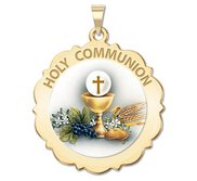 Holy Communion Scalloped Round Religious Medal  Color EXCLUSIVE 