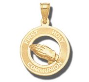 14K Yellow Gold Holy Communion Religious Medal