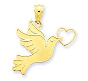 14k Yellow Gold Dove with Heart