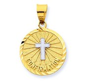 14K Gold Confirmation w  Rhodium Cross Religious Medal