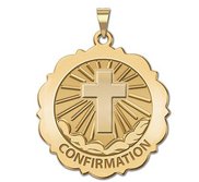 Confirmation  Scalloped Round Religious Medal    Cross  EXCLUSIVE 