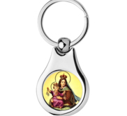 Stainless Steel Color Our Lady of Mount Carmel Scapular Religious Keychain