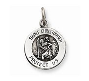 Sterling Silver Antiqued Round Saint Christopher Medal