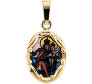 14K Gold and Porcelain Scapular Religious Medal