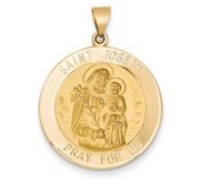 14K Yellow Gold Saint Joseph Round Hollow Religious Medal