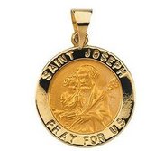 14K Gold Saint Joseph Hollow Round Religious Medal