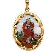 14K Gold and Porcelain Saint Jude Religious Medal