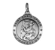 Antique Pewter Saint Christopher Medal w  24 inch Continuous Curb Chain