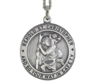 Antique Pewter Saint Christopher Safety Medal w  24 inch Chain