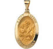 14K Gold Saint Joseph Hollow Oval Religious Medal