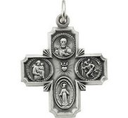 14K White Gold 4 Way Cross Religious Medal